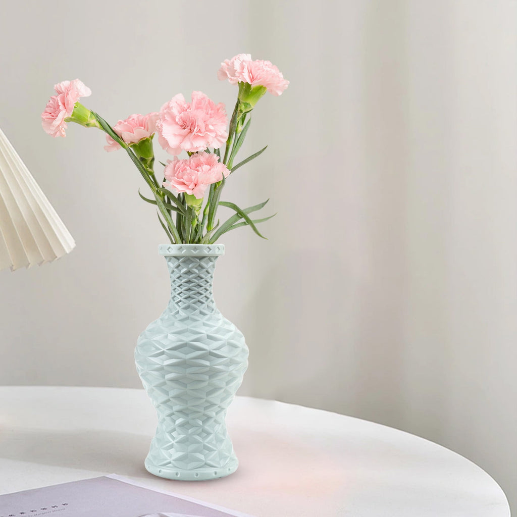 Plastic Flower Vase with Imitation Glazed Finish, 11 Inch Shatterproof Decorative Centerpiece for TV Cabinet and Living Room Styling