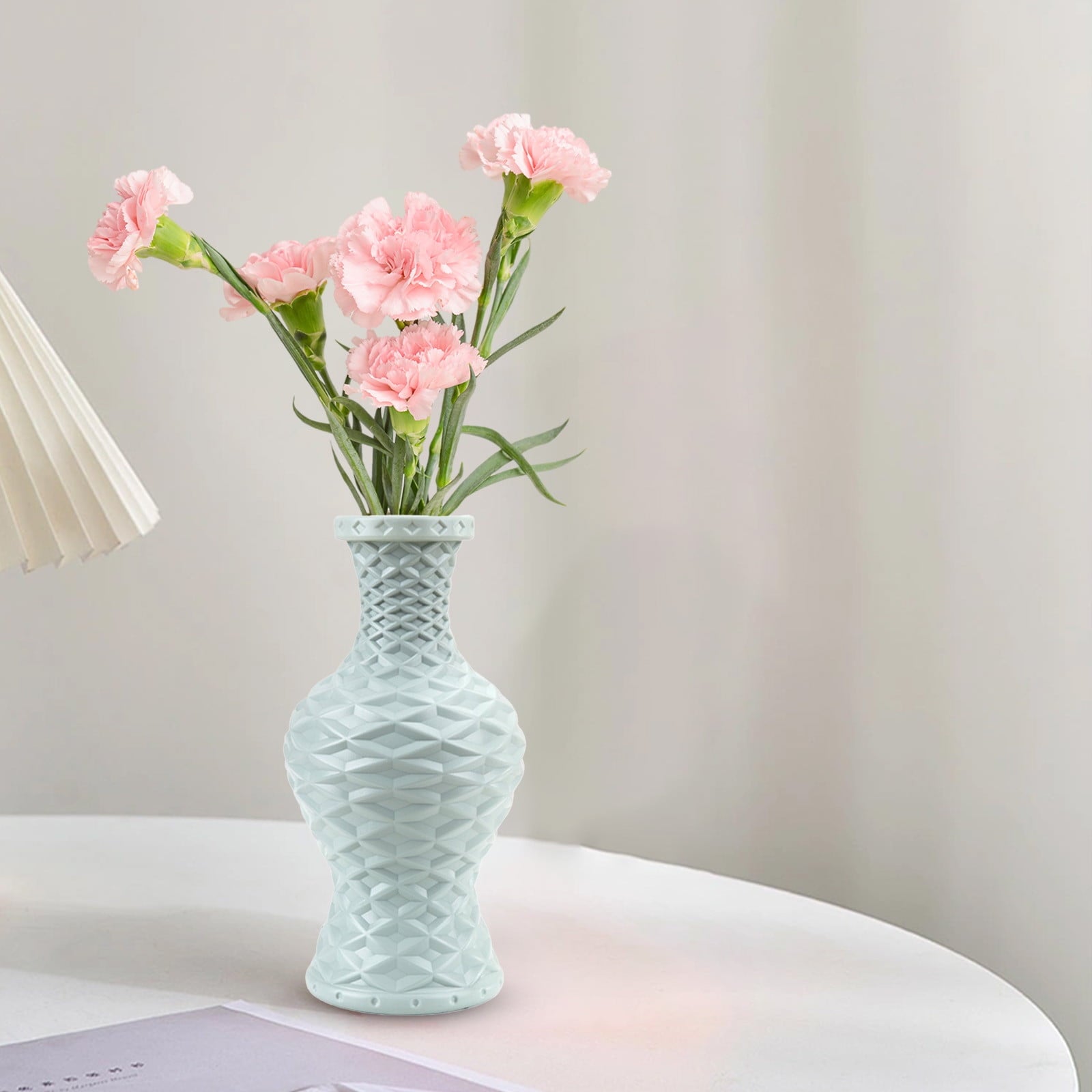 Plastic Flower Vase with Imitation Glazed Finish, 11 Inch Shatterproof Decorative Centerpiece for TV Cabinet and Living Room Styling
