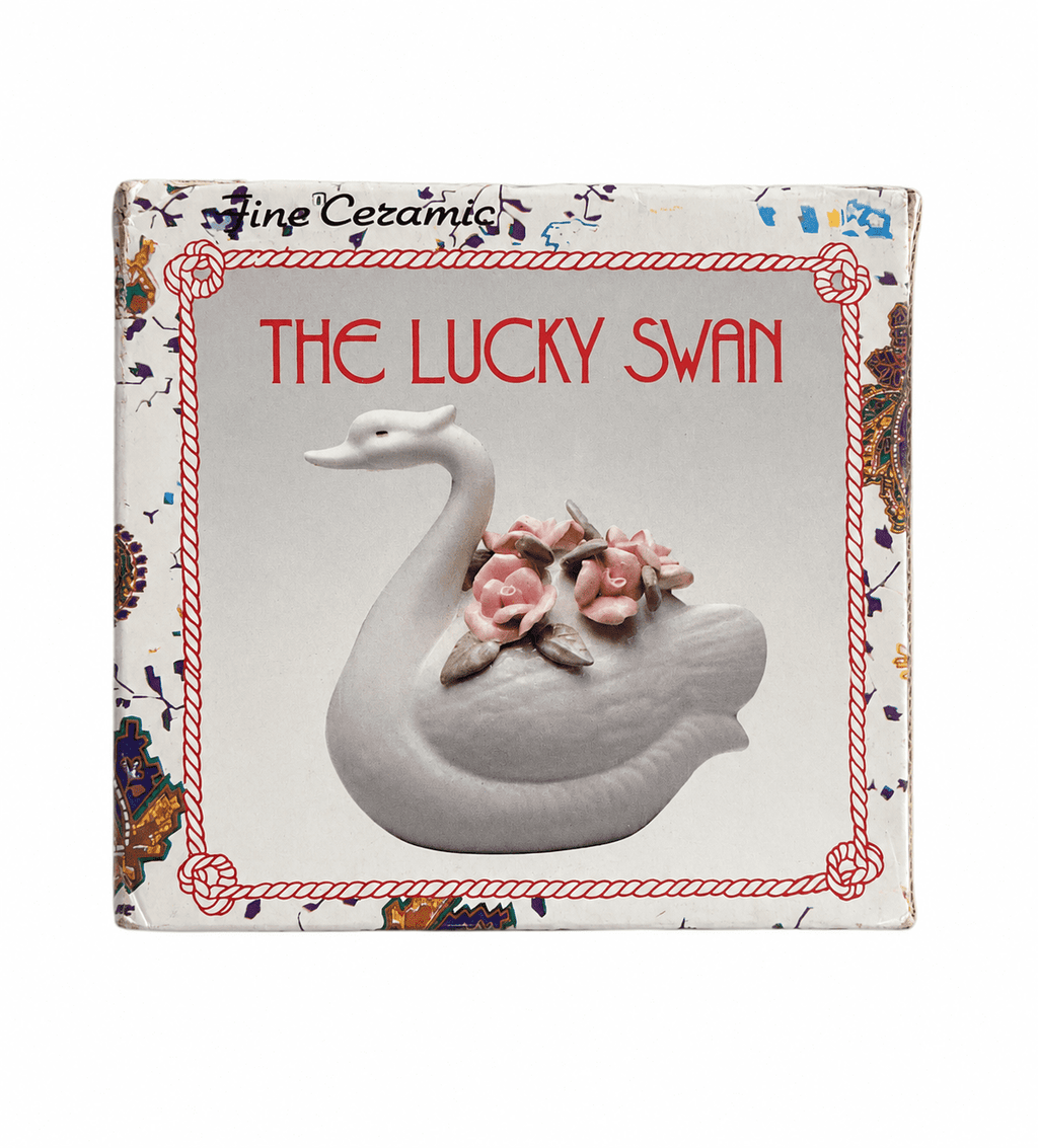 Fine Ceramic The Lucky Swan Decorative Ceramic Figurine with Pink Flowers