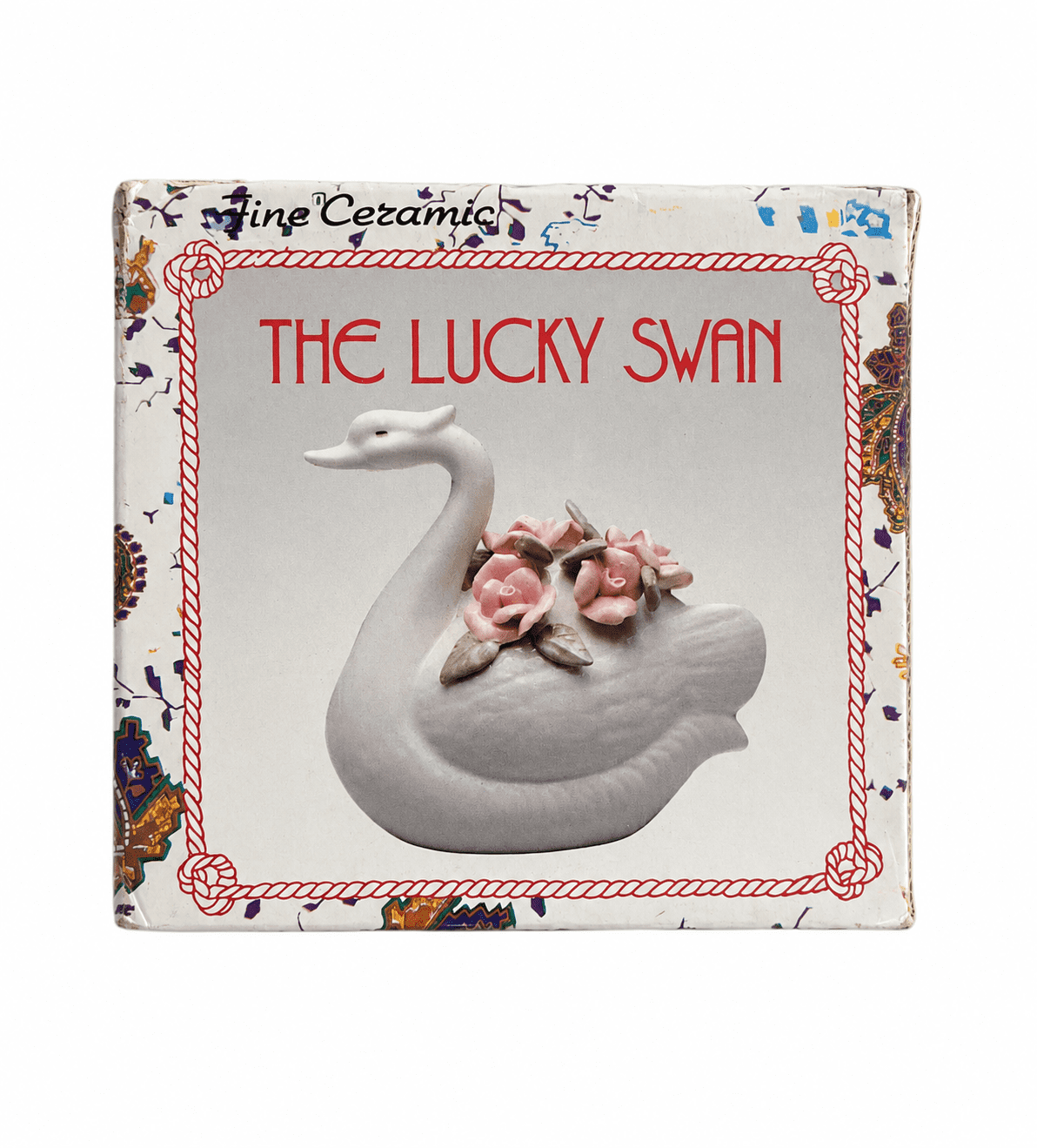 Fine Ceramic The Lucky Swan Decorative Ceramic Figurine with Pink Flowers