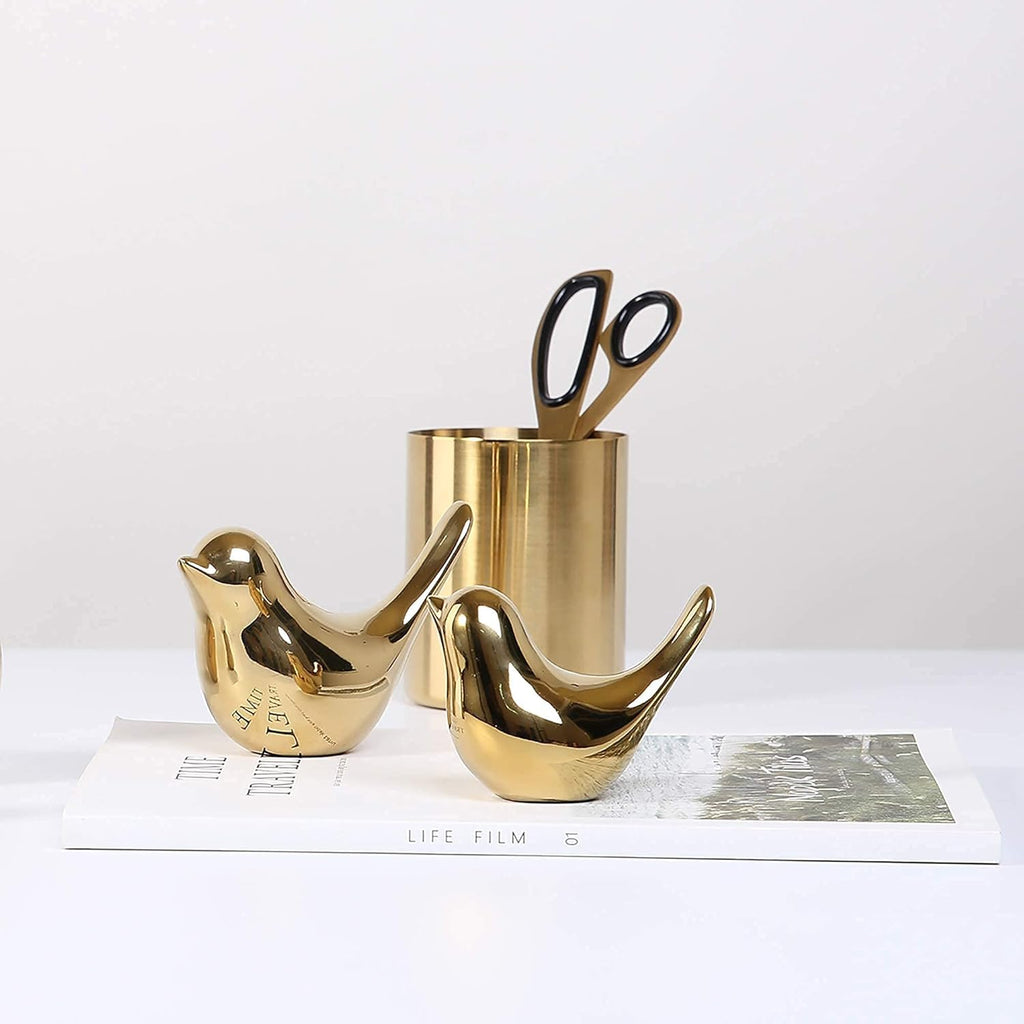 Small Birds Statues Gold Home Decor Modern Style Figurine Decorative Ornaments for Living Room, Bedroom, Office Desktop, Cabinets Extra Large-Golden