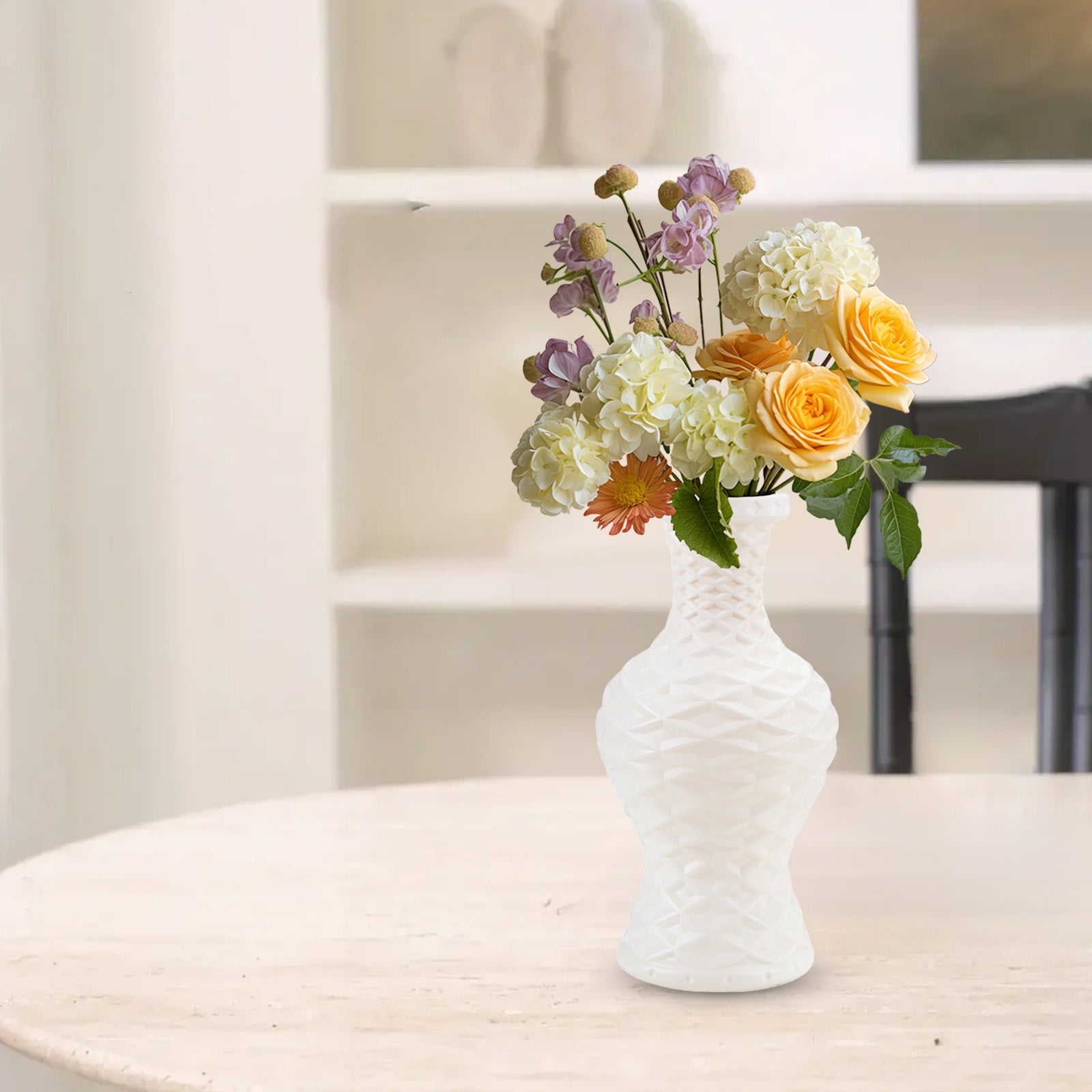 Plastic Flower Vase with Imitation Glazed Finish, 11 Inch Shatterproof Decorative Centerpiece for TV Cabinet and Living Room Styling