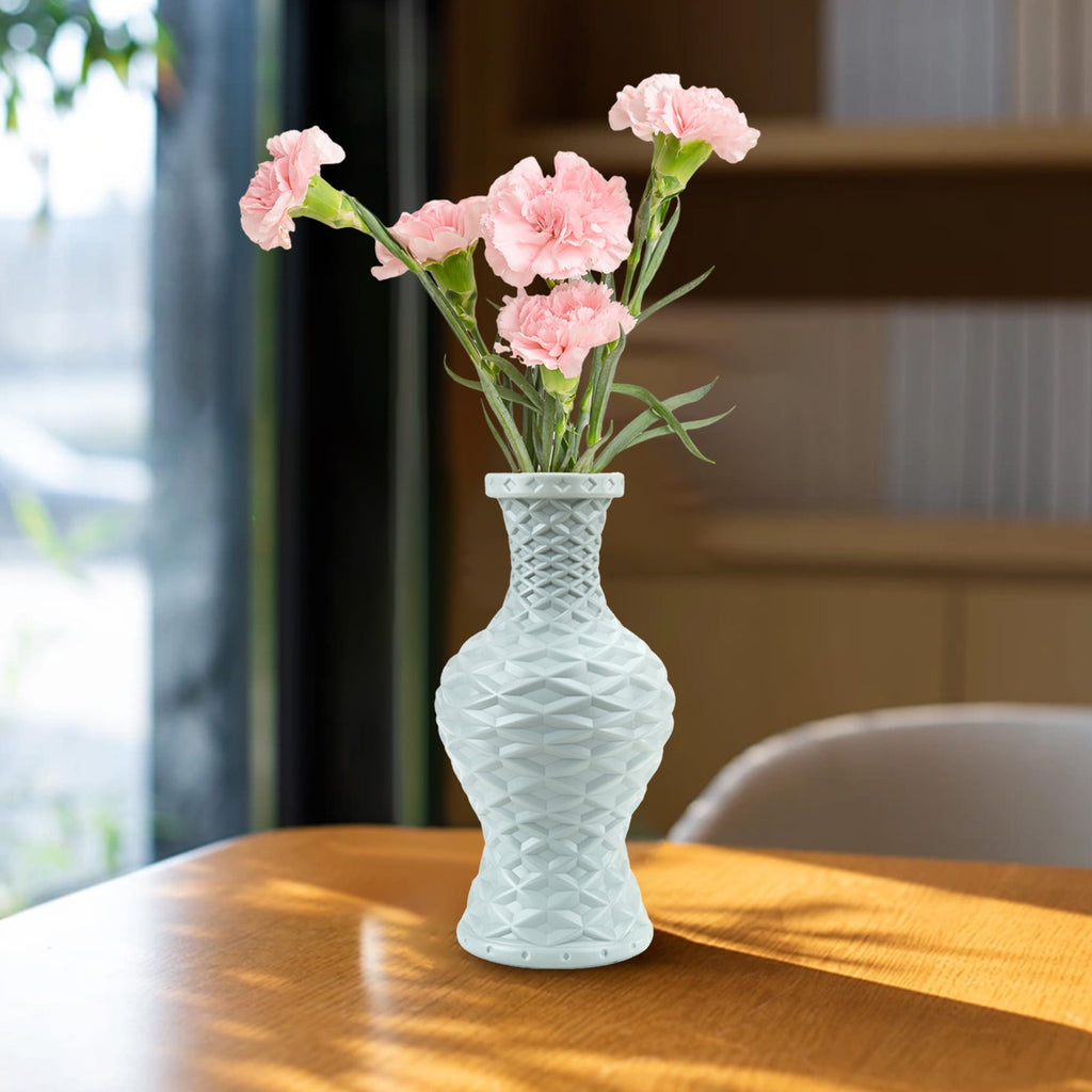Plastic Flower Vase with Imitation Glazed Finish, 11 Inch Shatterproof Decorative Centerpiece for TV Cabinet and Living Room Styling