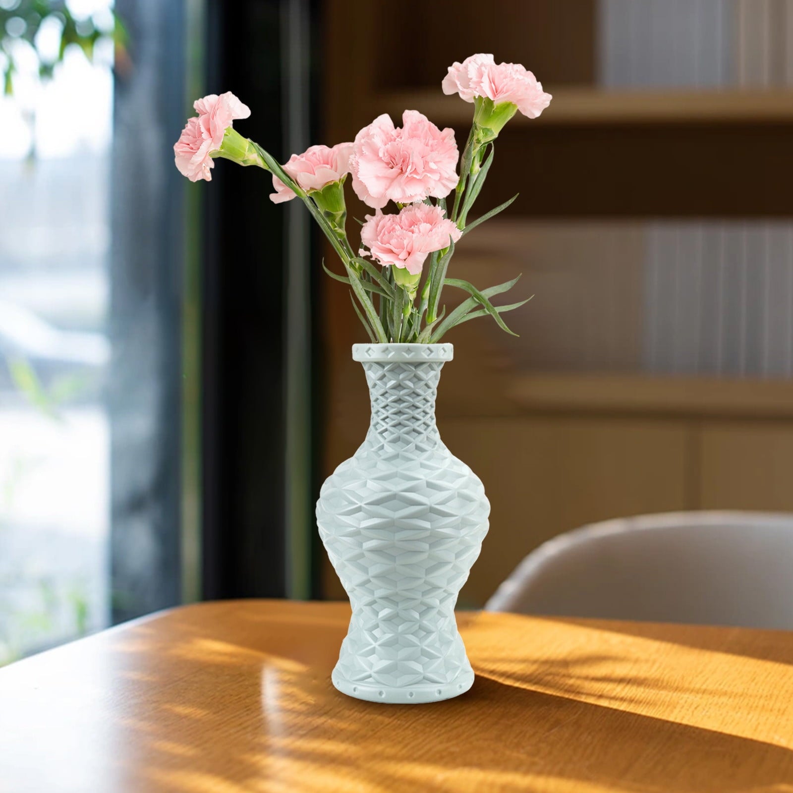 Plastic Flower Vase with Imitation Glazed Finish, 11 Inch Shatterproof Decorative Centerpiece for TV Cabinet and Living Room Styling