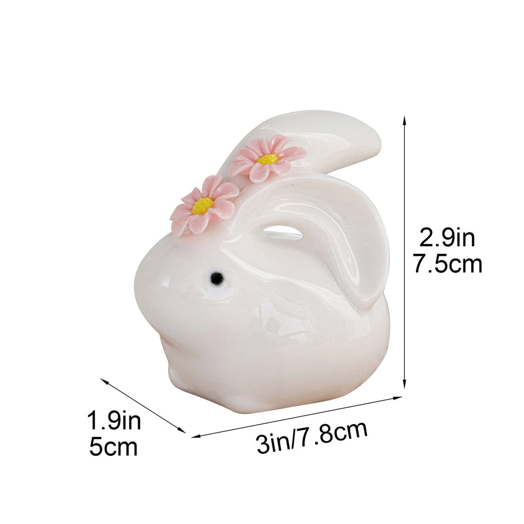 Easter Decorations Ceramic Bunny Figurine, White Rabbit Ornament for Spring Home Accent, Cute Shelf Decor for Living Room Tabletop Centerpiece