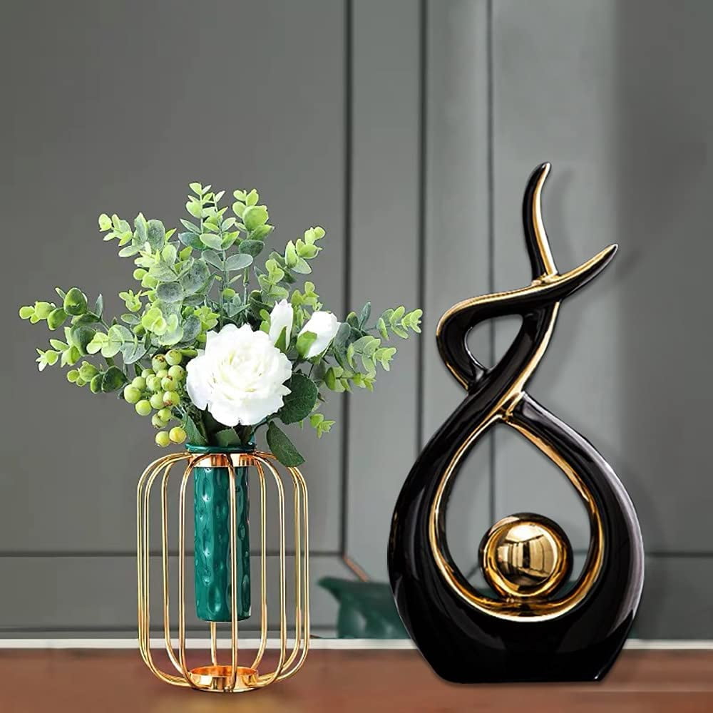 Ceramic Statue Figurine Green and Gold Small Home Decor