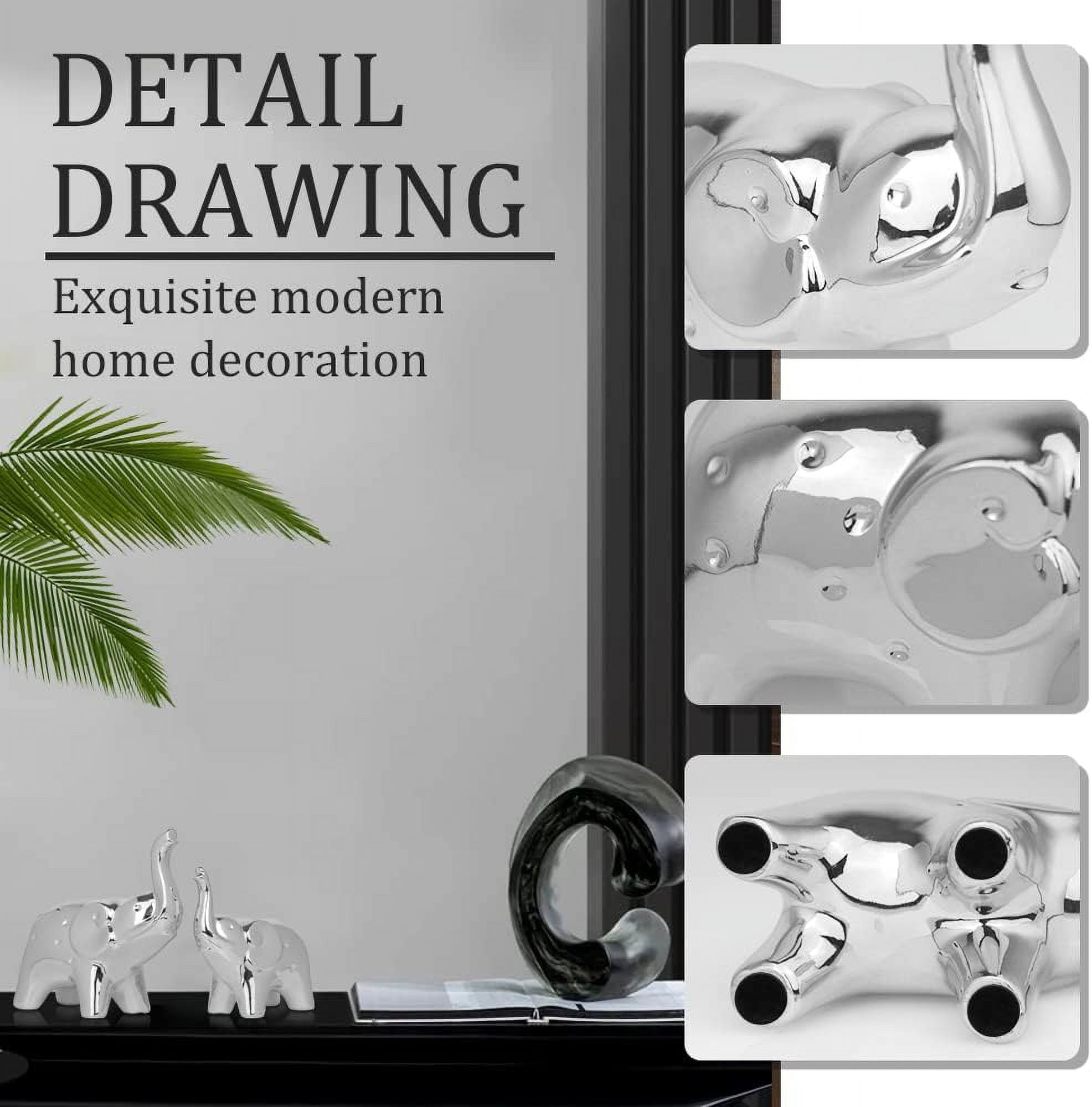A Pair Elephant Statue Home Decor,Sculpture for Office Desktop Bookshelf (Ceramics Silver)
