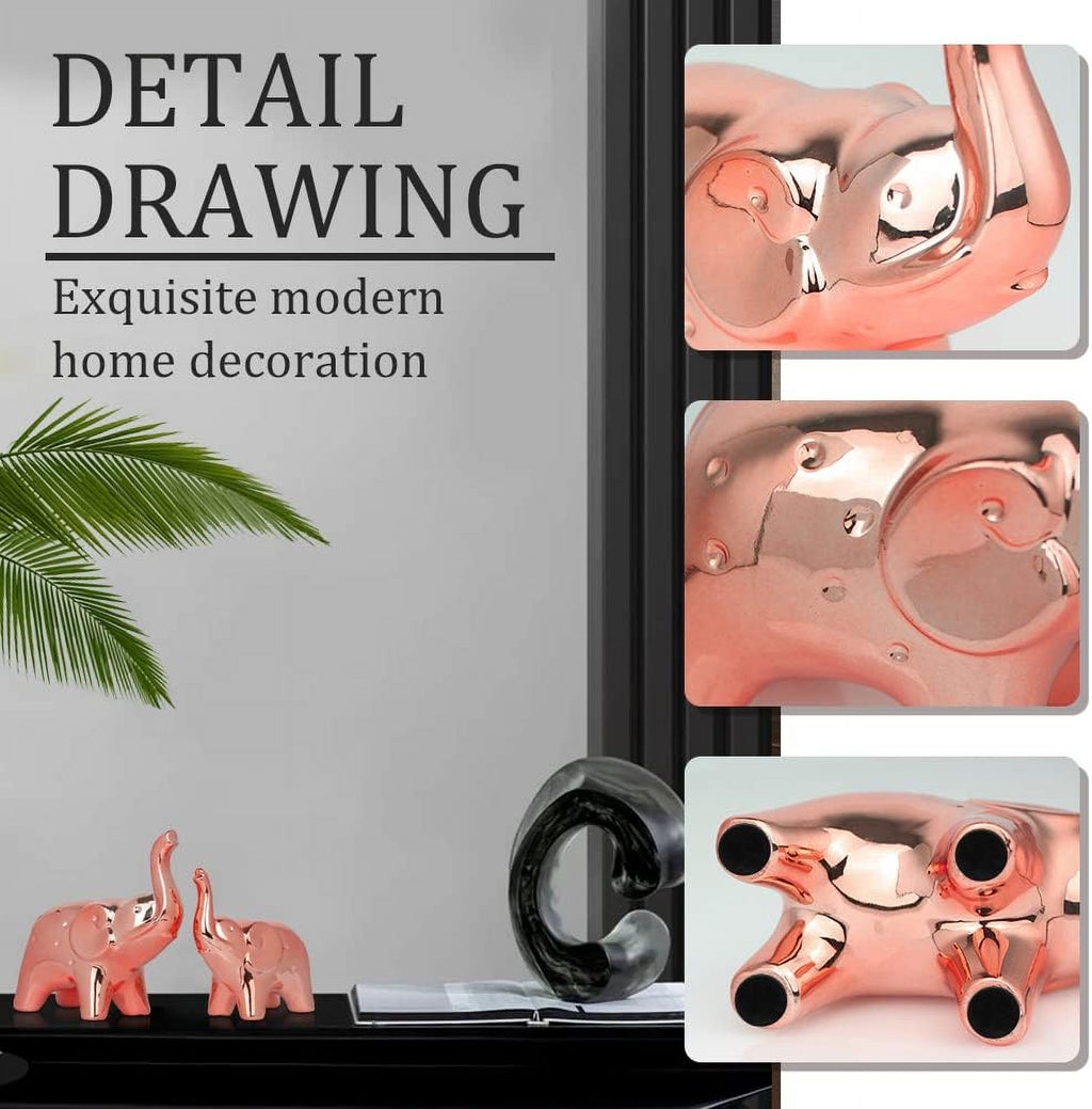 A Pair Elephant Statue Home Decor,Sculpture for Office Desktop Bookshelf (Ceramics Rose Gold)