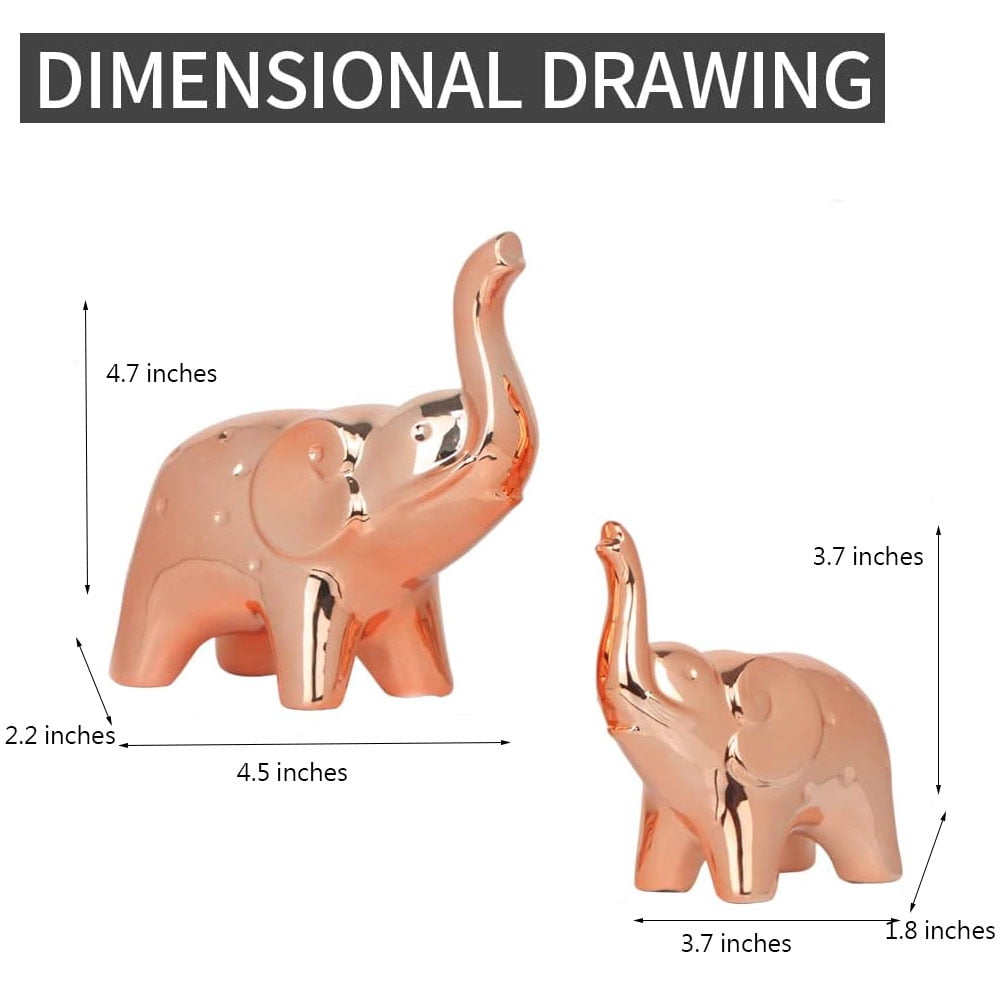 A Pair Elephant Statue Home Decor,Sculpture for Office Desktop Bookshelf (Ceramics Rose Gold)