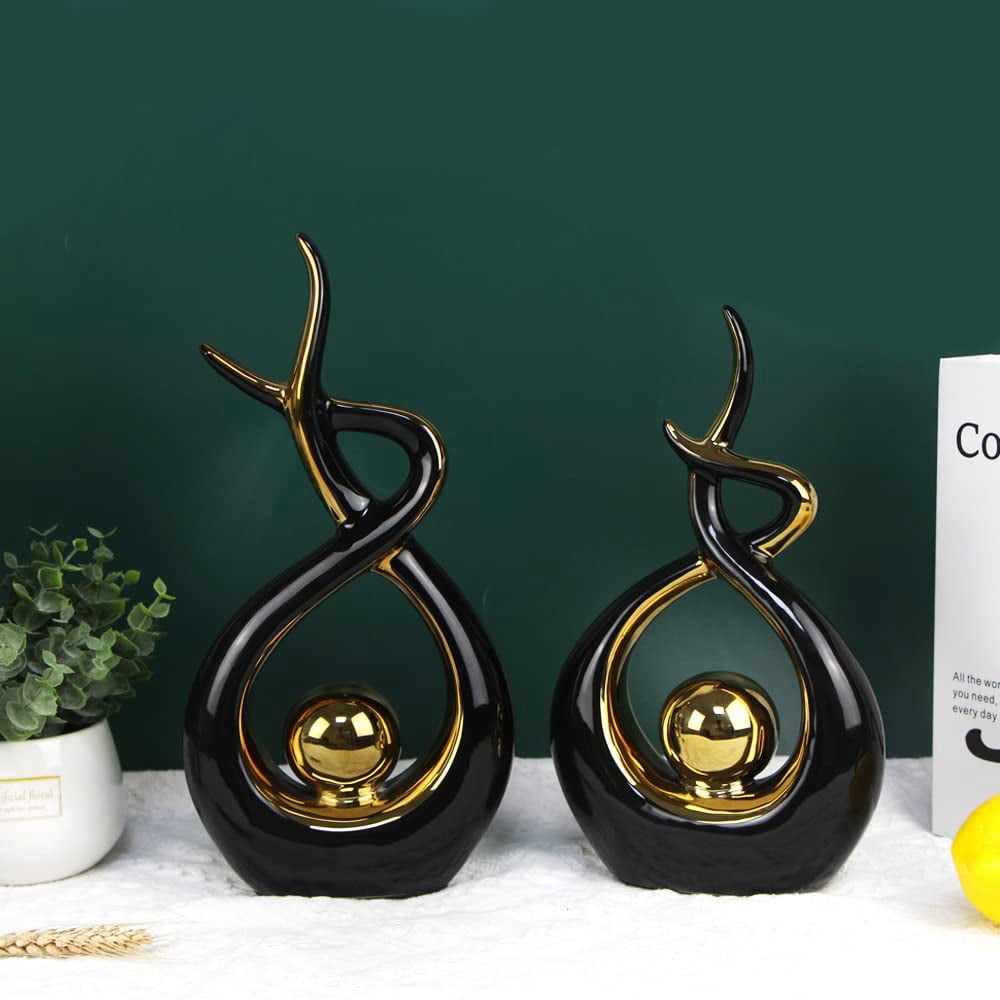 Ceramic Statue Figurine Black and Gold Small Modern Abstract Art Home Decor