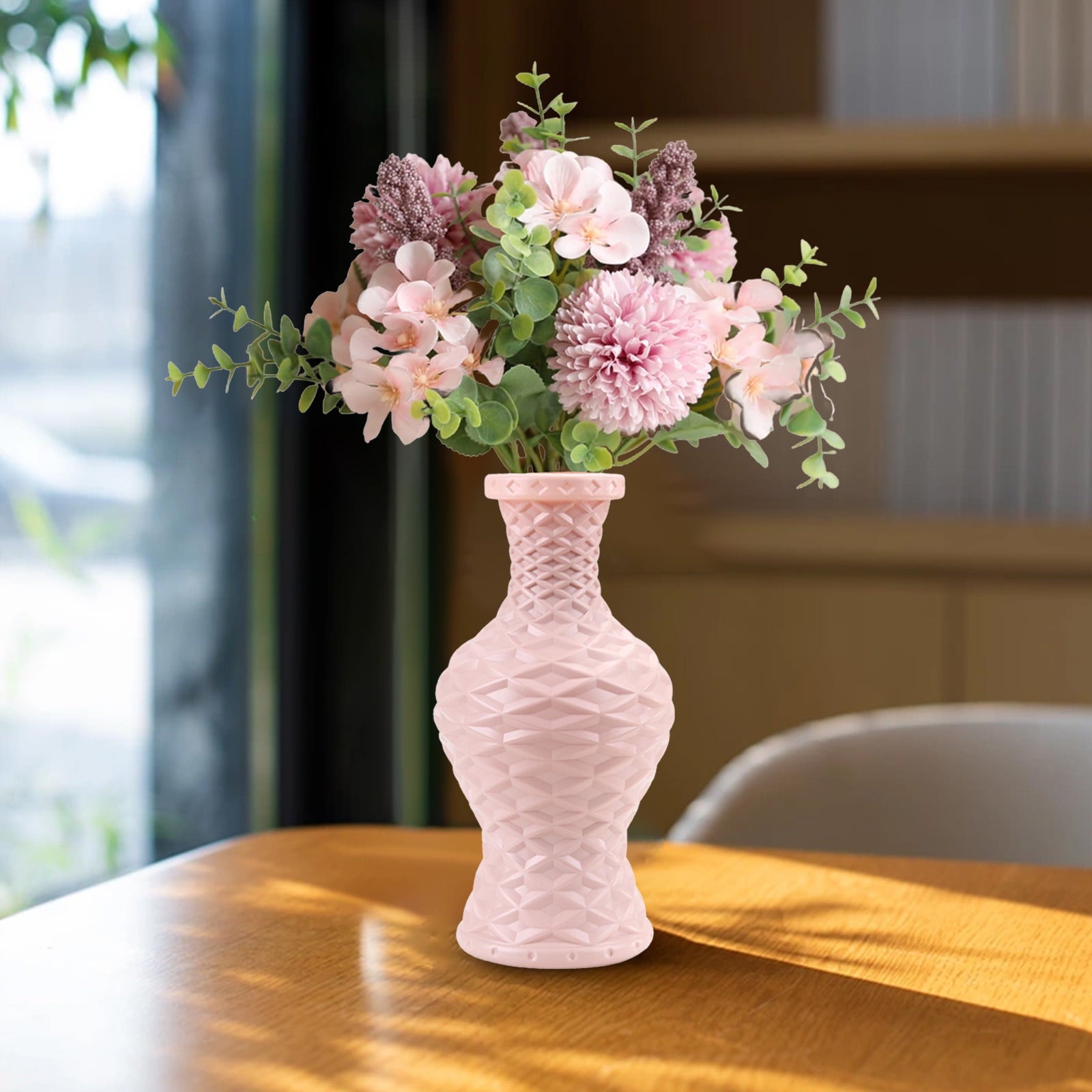 Plastic Flower Vase with Imitation Glazed Finish, 11 Inch Shatterproof Decorative Centerpiece for TV Cabinet and Living Room Styling
