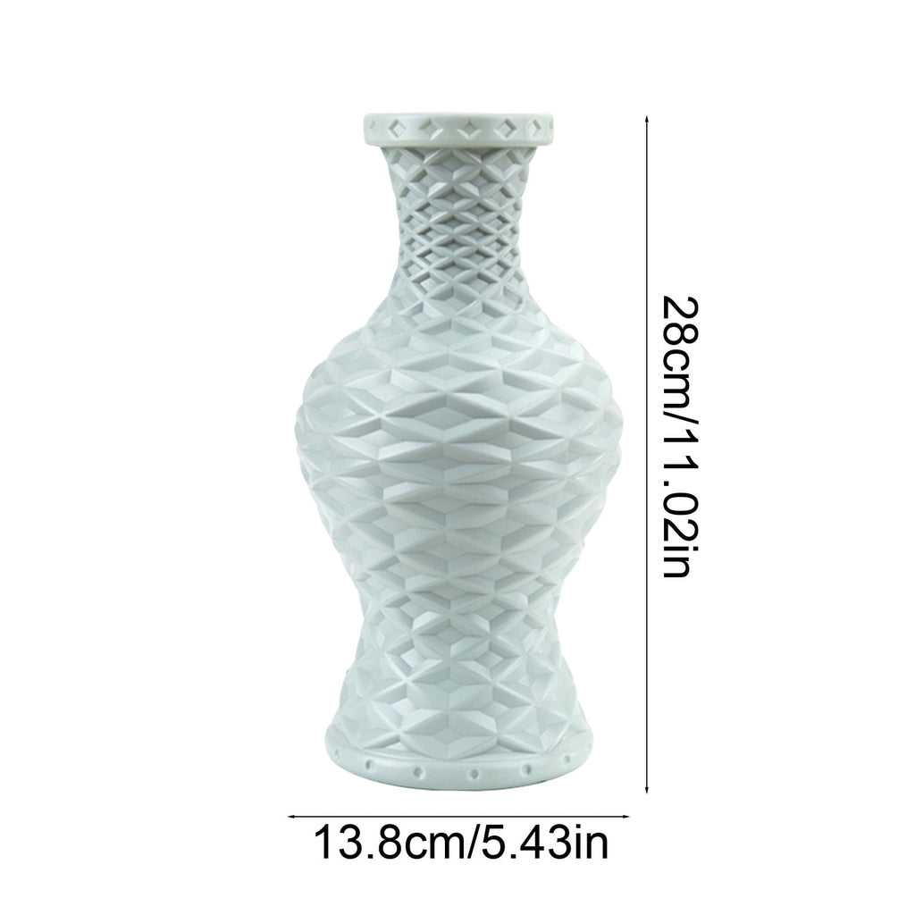 Plastic Flower Vase with Imitation Glazed Finish, 11 Inch Shatterproof Decorative Centerpiece for TV Cabinet and Living Room Styling