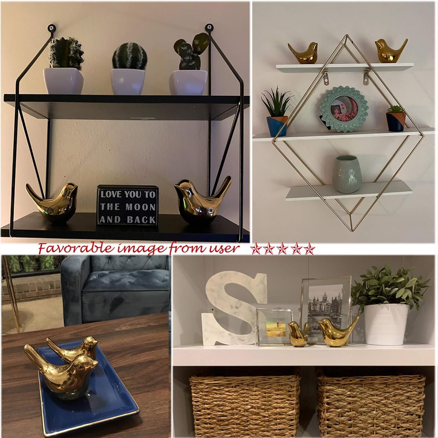 Small Birds Statues Gold Home Decor Modern Style Figurine Decorative Ornaments for Living Room, Bedroom, Office Desktop, Cabinets Extra Large-Golden
