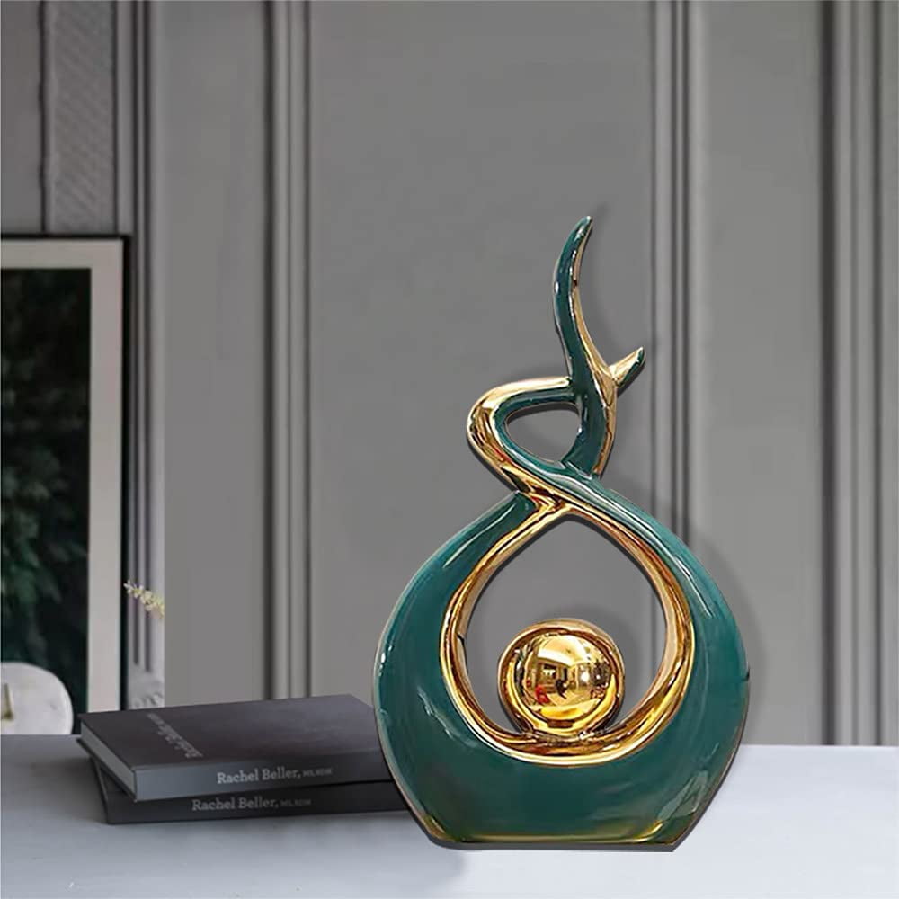 Ceramic Statue Figurine Green and Gold Small Home Decor