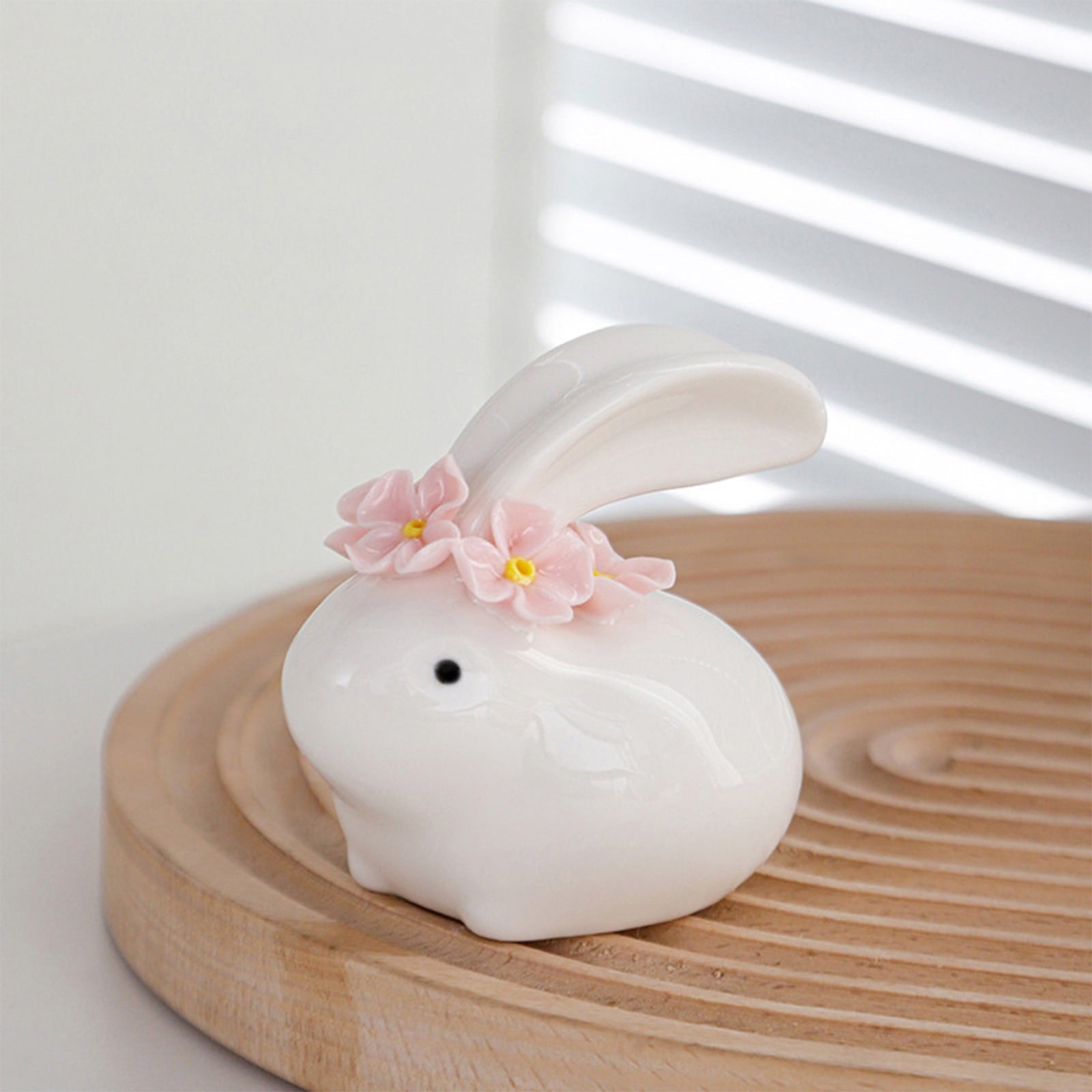Easter Decorations Ceramic Bunny Figurine, White Rabbit Ornament for Spring Home Accent, Cute Shelf Decor for Living Room Tabletop Centerpiece