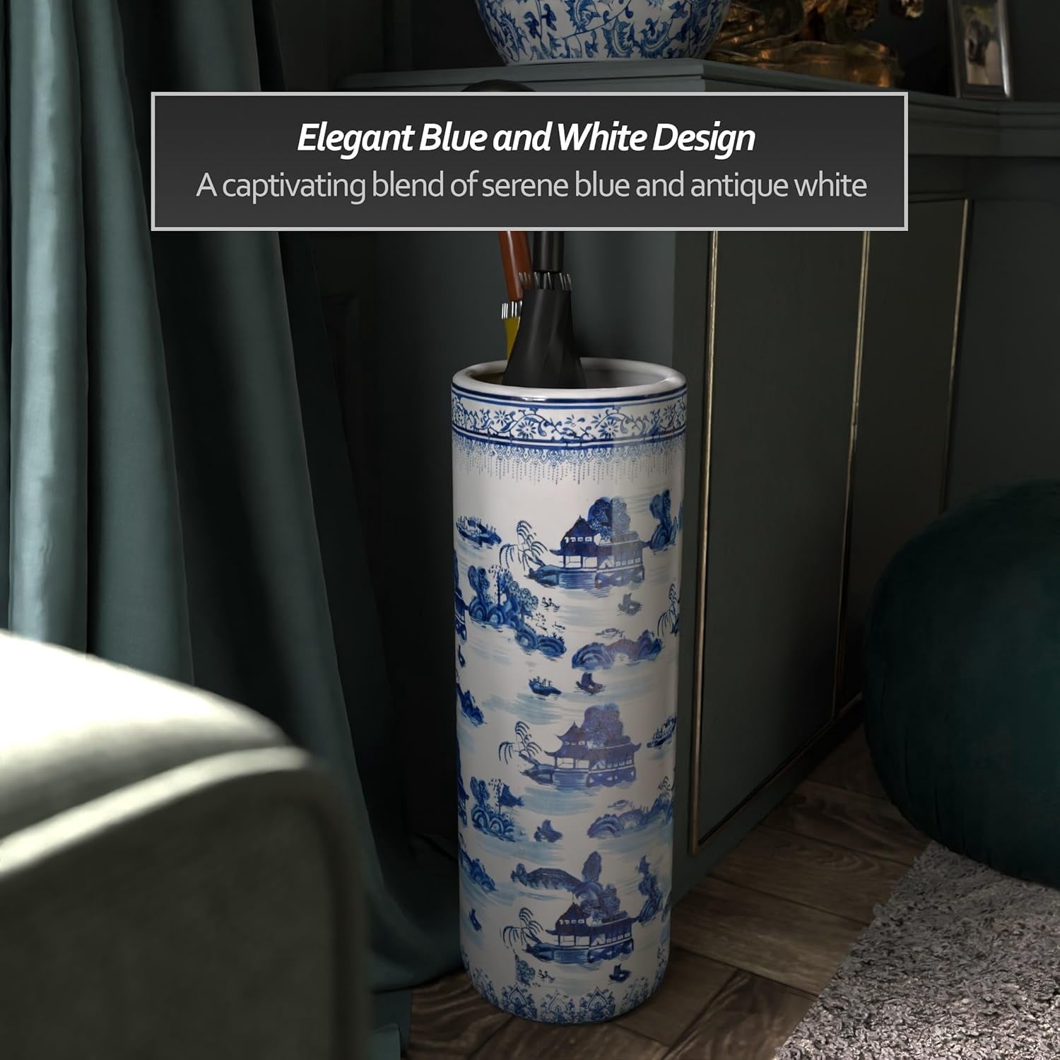 20 Blue & White Porcelain  Stand with Landscape Design