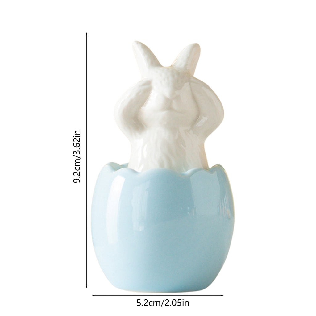 Blue Ceramic Bunny Figurine, Easter Decorations for Home, Spring Rabbit Statue for Table Mantel Shelf, Cute Pastel Easter Gift