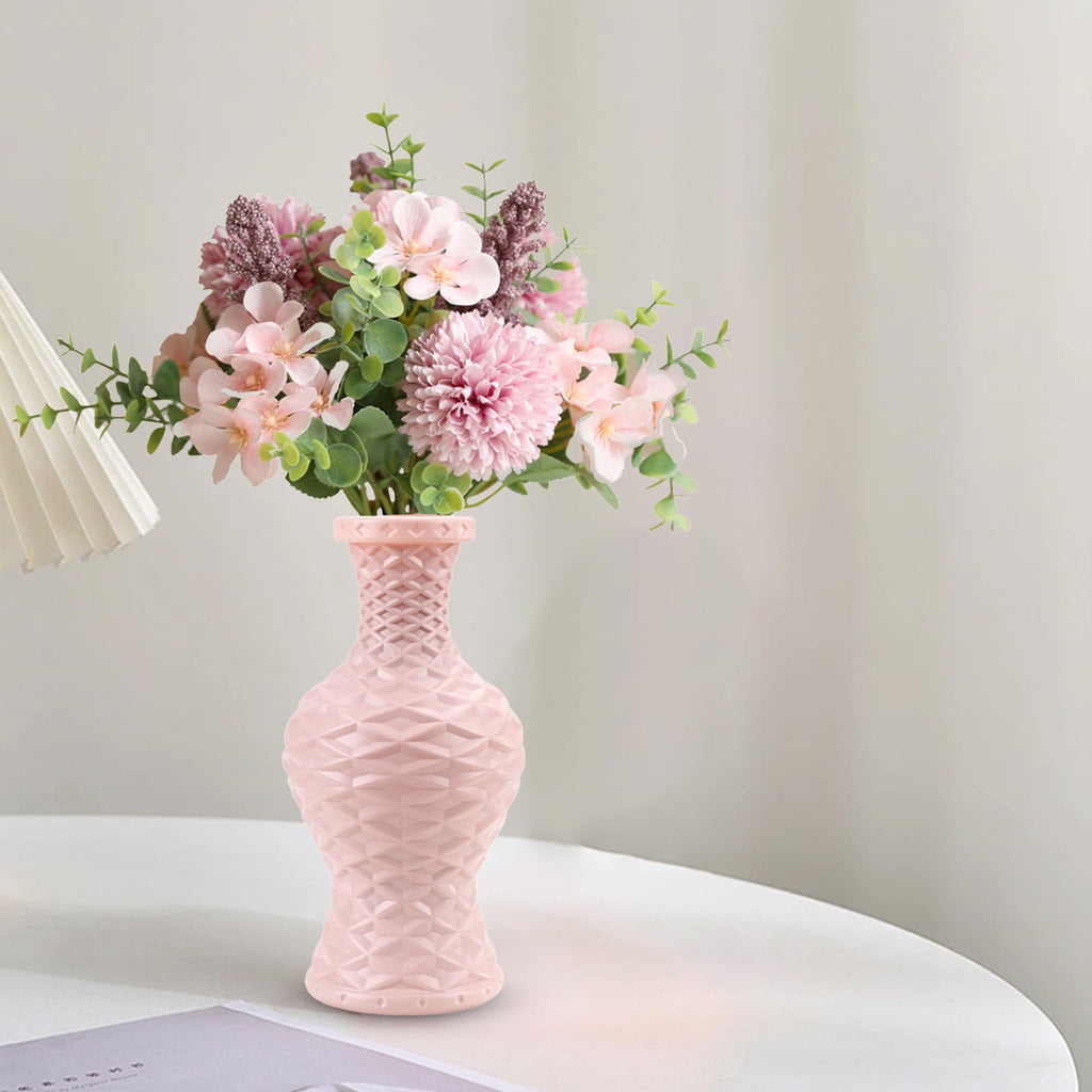 Plastic Flower Vase with Imitation Glazed Finish, 11 Inch Shatterproof Decorative Centerpiece for TV Cabinet and Living Room Styling