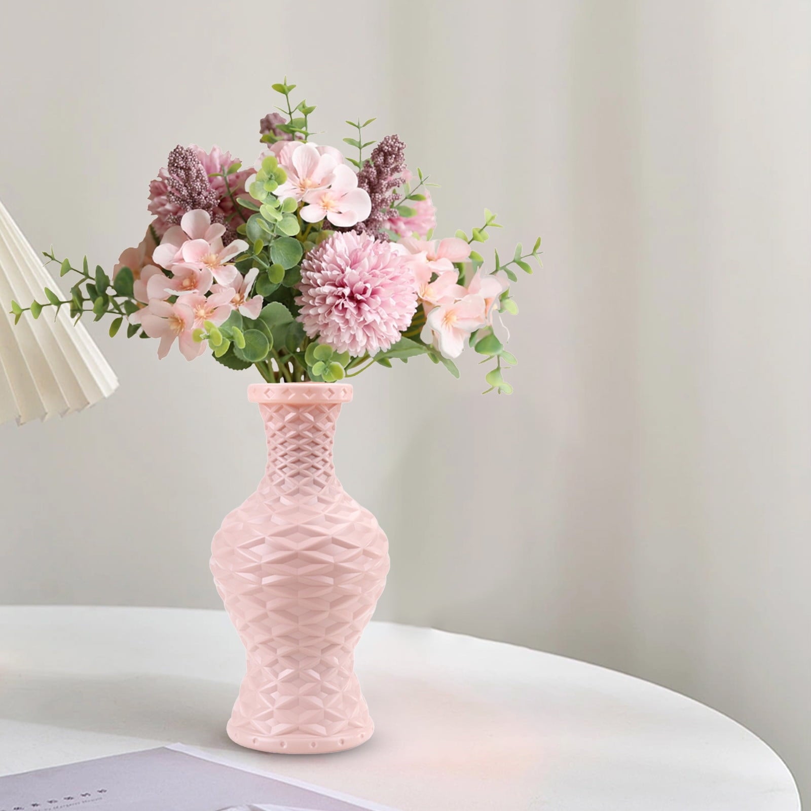 Plastic Flower Vase with Imitation Glazed Finish, 11 Inch Shatterproof Decorative Centerpiece for TV Cabinet and Living Room Styling