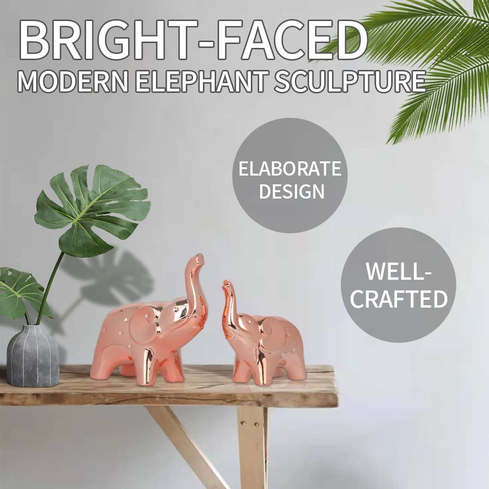 A Pair Elephant Statue Home Decor,Sculpture for Office Desktop Bookshelf (Ceramics Rose Gold)