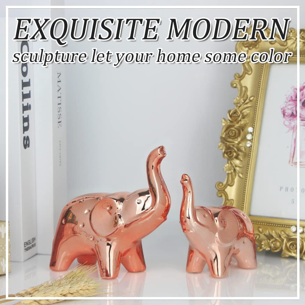 A Pair Elephant Statue Home Decor,Sculpture for Office Desktop Bookshelf (Ceramics Rose Gold)