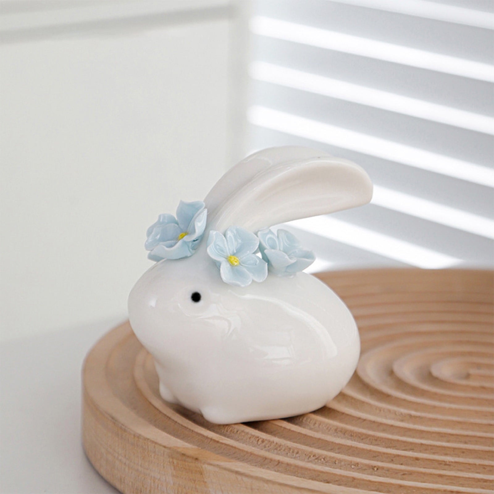 Easter Decorations Ceramic Bunny Figurine, White Rabbit Ornament for Spring Home Accent, Cute Shelf Decor for Living Room Tabletop Centerpiece